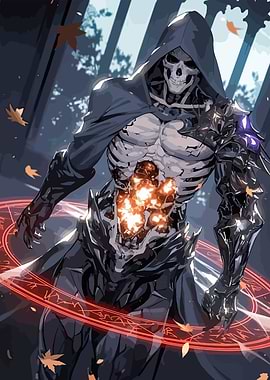 Hooded Skeleton Warrior with Magic Circle