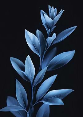 Blue Botanical Plant on Black Background