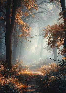 Autumn Forest Path in Misty Light