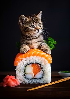 Kitten on Sushi Roll
