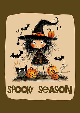 Halloween Spooky Season Witch and Black Cat