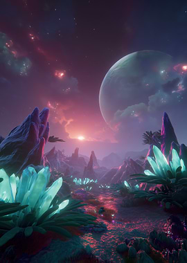 Alien Landscape with Crystals