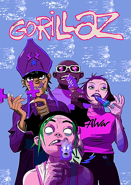 Gorillaz band members eating ice cream