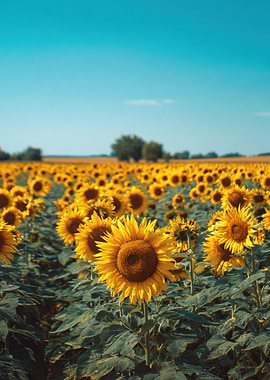 Sunflower Field Under a Blue Sky