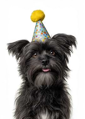 Affenpinscher Dog with Birthday Hat