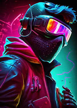 Cyberpunk Masked Figure Neon