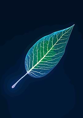 Glowing Leaf on Dark Background