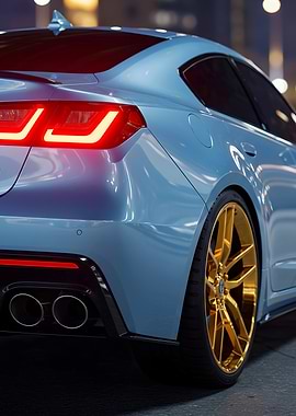 Blue Car with Gold Rims