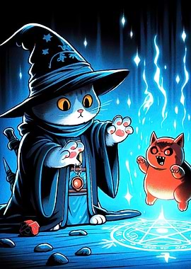 Wizard Cat Summoning Demon