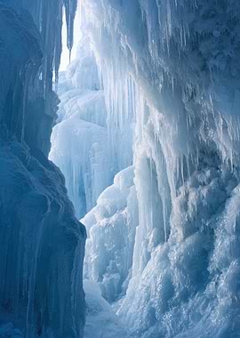 Frozen Ice Cave with Icicles