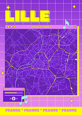 Lille France Map Retro Aesthetic