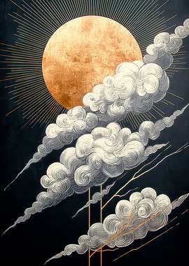 Golden Sun and Clouds Art