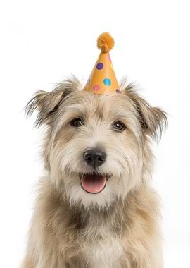 Glen of Imaal Terrier Dog with Birthday Hat