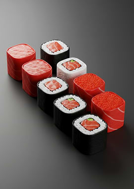 Sushi Rolls Assortment on Dark Background