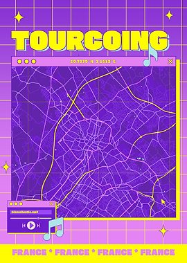 Tourcoing Map Retro Aesthetic Poster