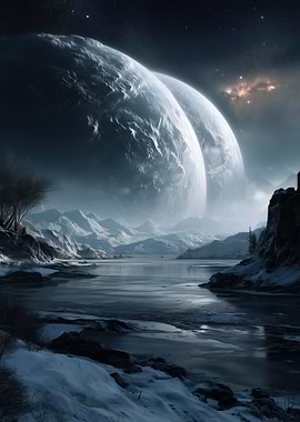 Icy Exoplanet Landscape with Twin Planets
