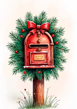 Festive Christmas Mailbox with Evergreen Wreath