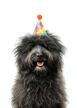 Puli Dog with Birthday Hat