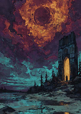 Fantasy Landscape with Ruin and Eclipse