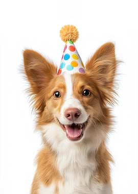 Portuguese Podengo Dog with Birthday Hat