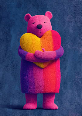Colorful Bear Hugging Heart