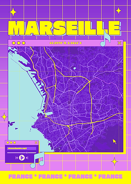 Marseille Map Retro Aesthetic Poster