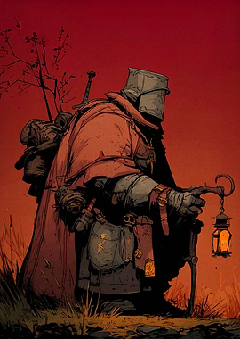 Medieval Knight with Lantern Illustration