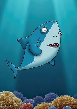 Cartoon Shark in Ocean Scene