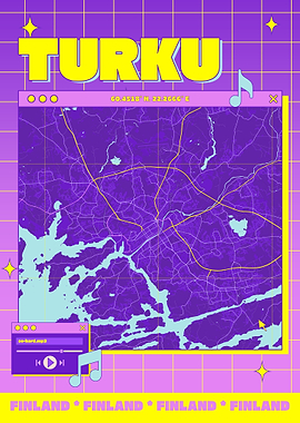 Turku Finland Map Retro Style