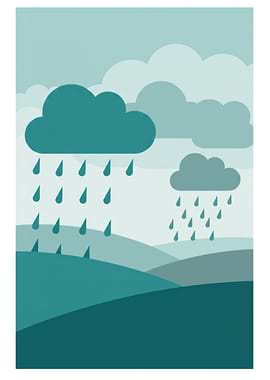 Rainy Landscape Illustration in Teal Tones