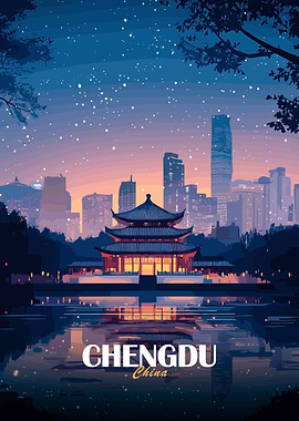 Chengdu China Cityscape at Night