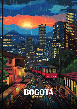 Bogota Colombia Cityscape Rainy Night