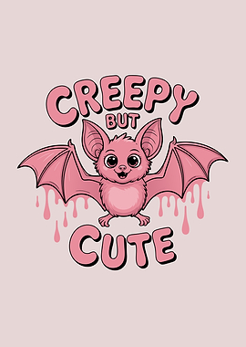 Creepy But Cute Pink Bat Cartoon