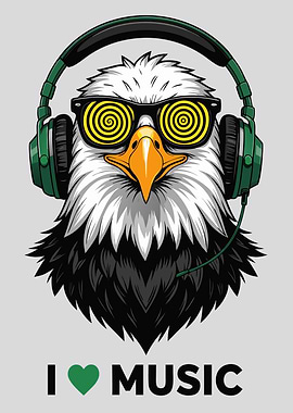 Eagle with Headphones and Sunglasses