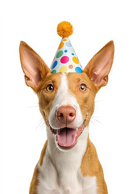 Happy Birthday Ibizan Hound Dog with Party Hat