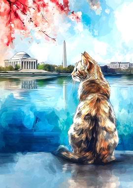 Cat Gazing at Washington D.C. Landmarks