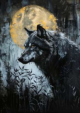 Wolf and Moon Painting
