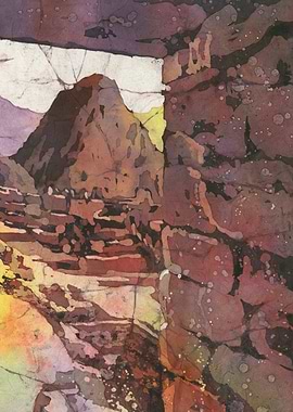 Machu Picchu Incan Ruins Peru Watercolor Batik