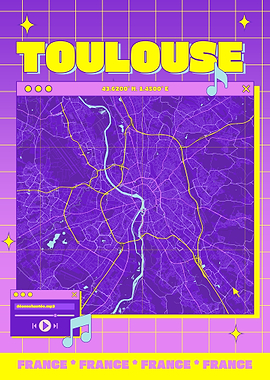 Toulouse Map Retro Aesthetic Poster