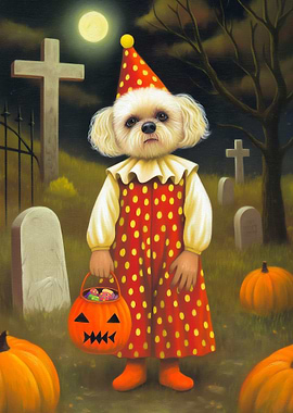Dog in Halloween Costume at Cemetery
