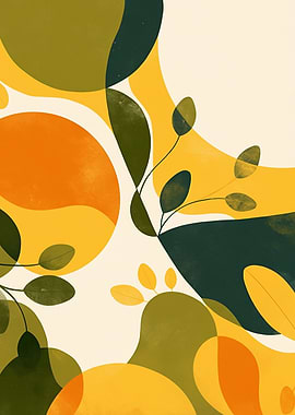 Abstract Botanical Art with Warm Tones