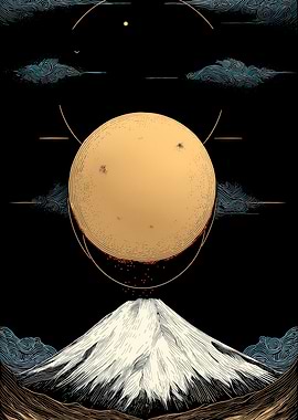 Mount Fuji and Sun Digital Art