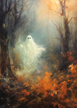 Ghost in Autumn Forest Painting