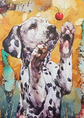 Dalmatian Dog Reaching for Cherry Painting
