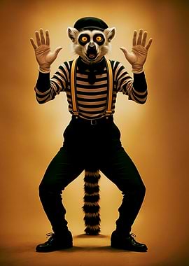 Lemur Mime Artist in Striped Shirt