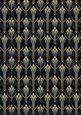 Art Deco Gold and Blue Pattern