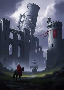 Castle Ruins with Rider and Ship
