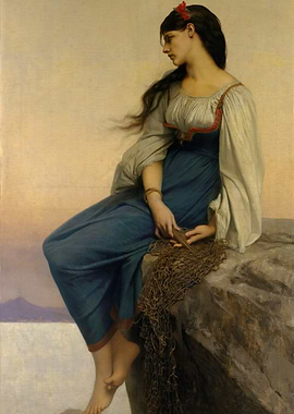 Young Woman with Fishing Net Painting