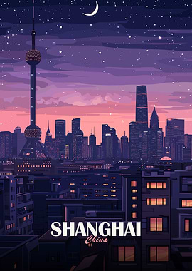Shanghai China Cityscape at Night