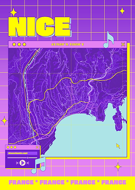 Nice, France Map Retro Aesthetic